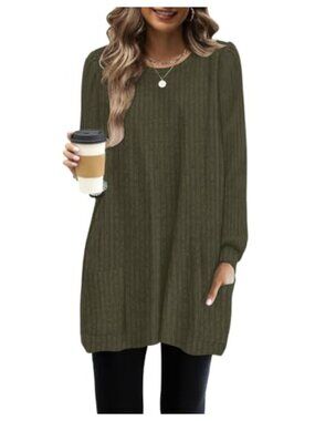 Long Sleeve Tunic Sweater Dress with Pockets Womens Loose Fit